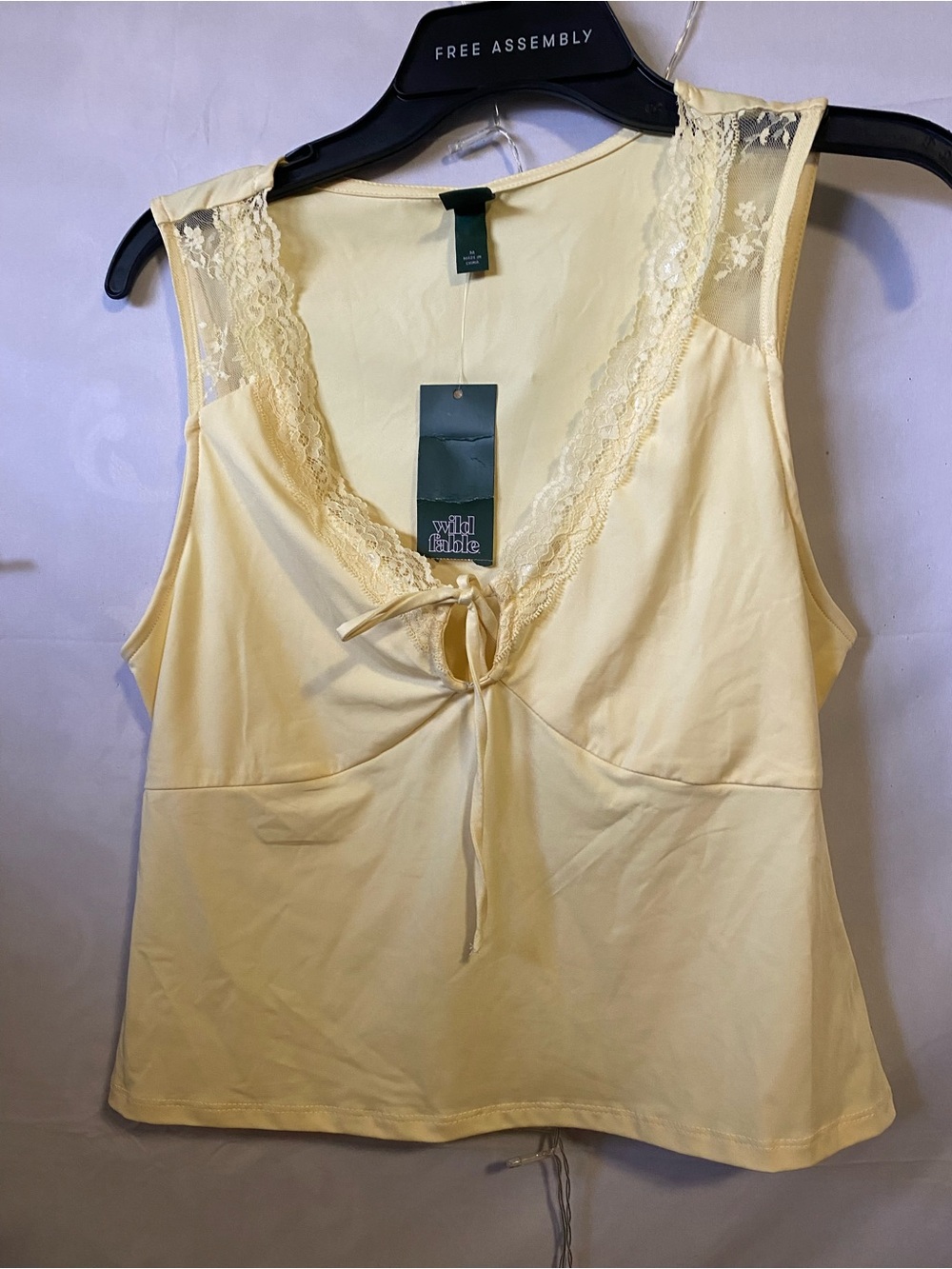 wild fable Pale Yellow Lace-Trim Tie-Front Tank